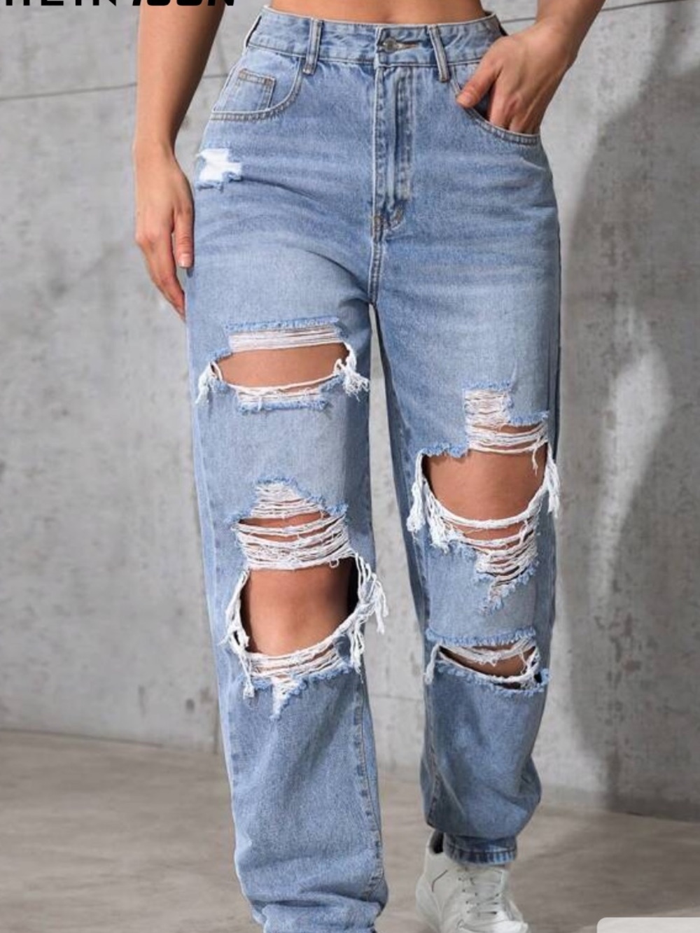 Light Blue Distressed Men's Jeans - Casual Ripped Denim
